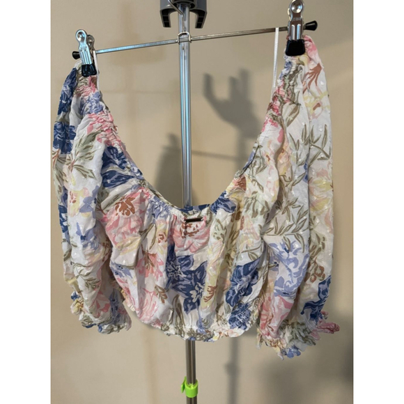 Women's Billabong Floral Off-Shoulder Crop Top - Size L/G - Picture 4 of 5